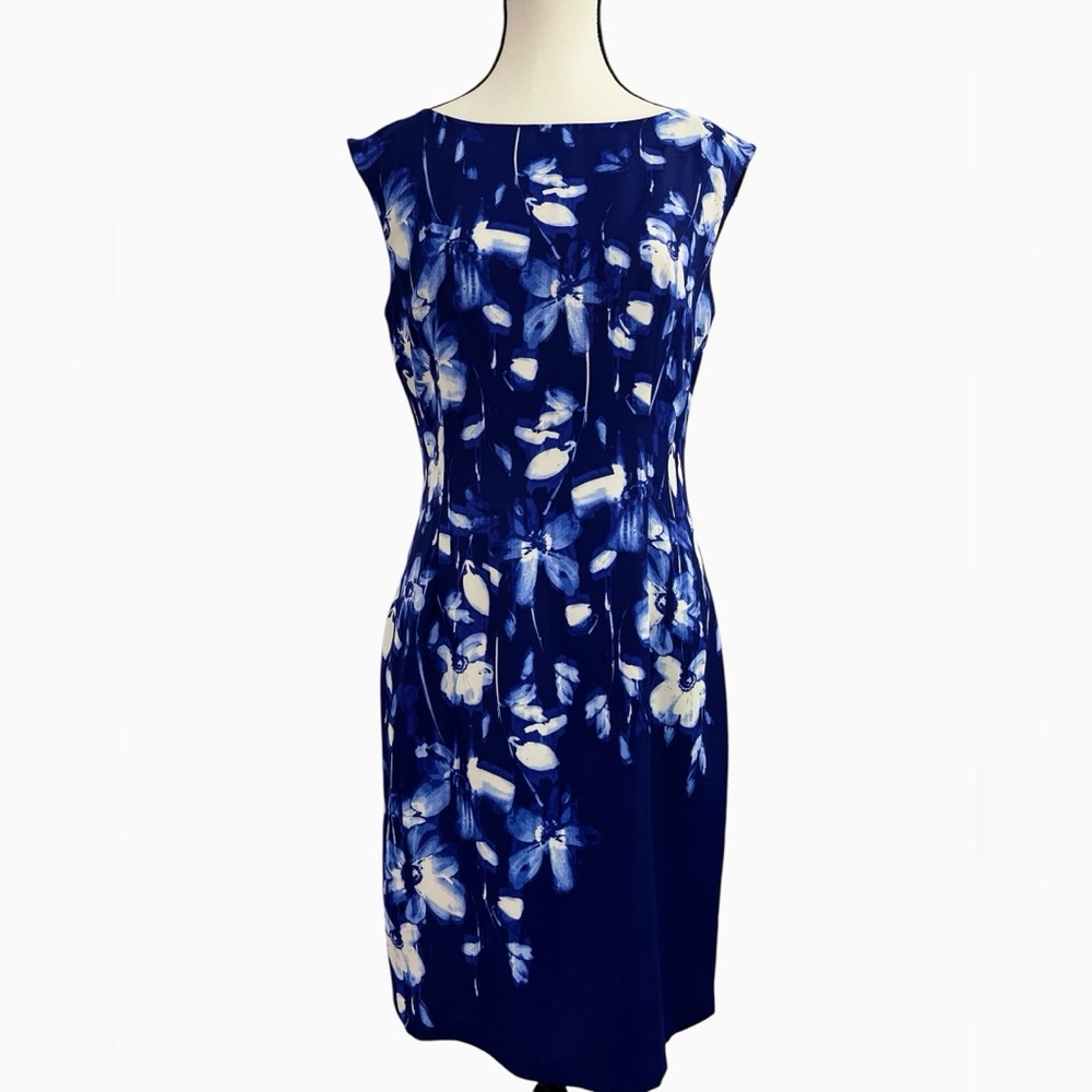 ANN TAYLOR Blue Floral Fitted Pencil Dress -| Size 6